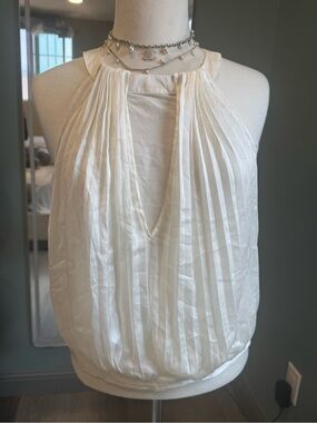 Vintage Bebe Ivory Pleated Halter Satin Top Y2K Glam Blouse